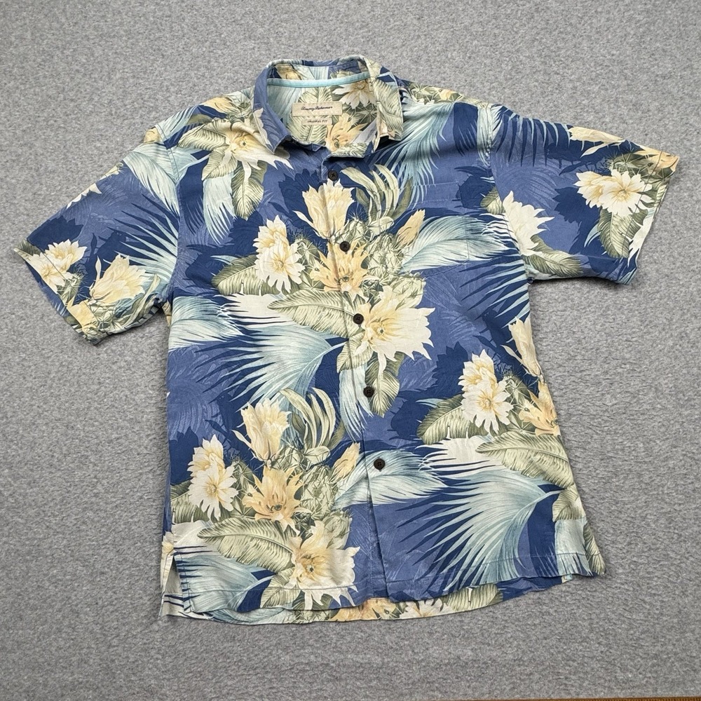 Tommy Bahama Silk Shirt Men's Medium Floral Hawaiian Tropical Vacation Beach EUC